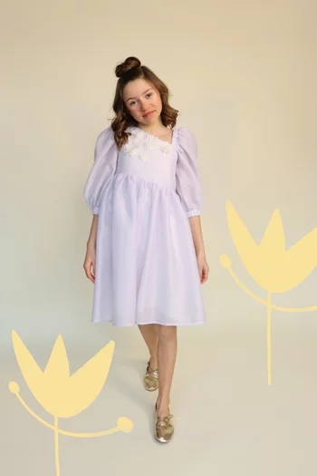 Embellished Puff-sleeve Asymmetrical Dress