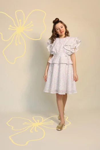 Ruffle Flared Dress in Textured Fabric