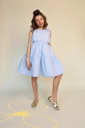 Sleeveless Tiered Dress in Jacquard Fabric