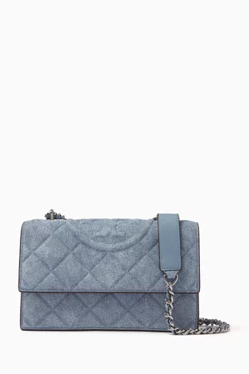 Small Fleming Convertible Shoulder Bag in Denim & Leather