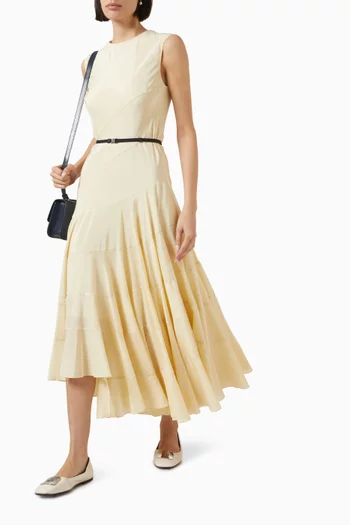 Flared Belted Midi Dress in Cotton-silk