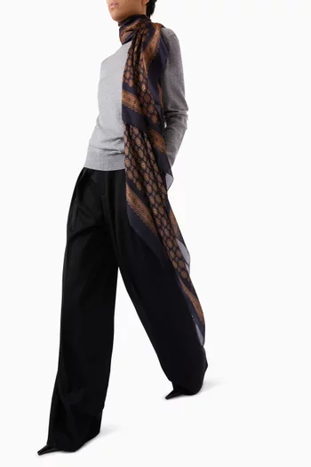 Large Medallion-print Scarf in Silk Charmeuse