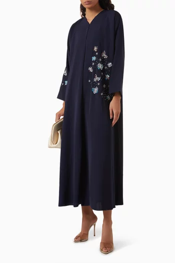 Bead Embellished Abaya in Satin