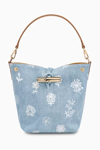 Mini Le Roseau Bucket Bag in Denim