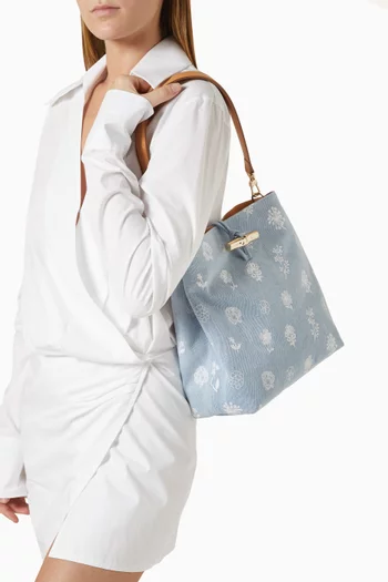Medium Le Roseau Hobo Bag in Denim Canvas