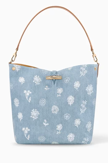 Medium Le Roseau Hobo Bag in Denim Canvas