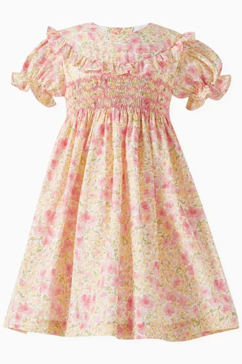 Silvana Floral-print Smocked Dress in Cotton