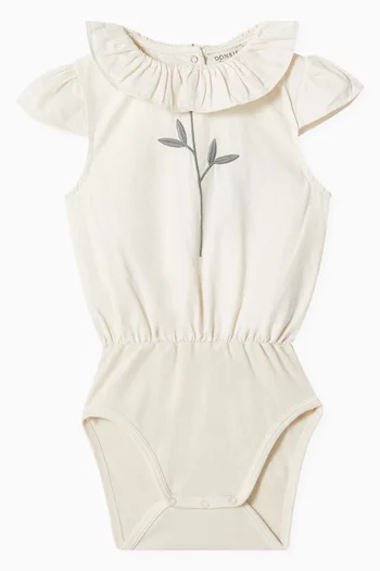 لباس قطعة واحدة ميدي بتطريزات زهور قطن عضوي