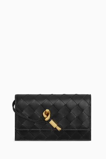 حافظة بطاقات أنديامو بسحّاب جلد ماعز مجدول