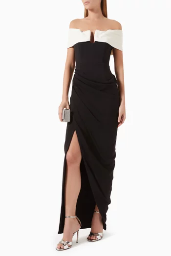 Aven Off-shoulder Gown in Stretch-crepe