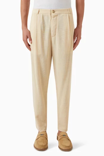 Single Pleat Tapered-fit Pants in Cotton