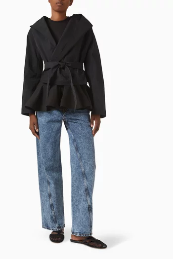 Hooded Biker Jacket in Faille