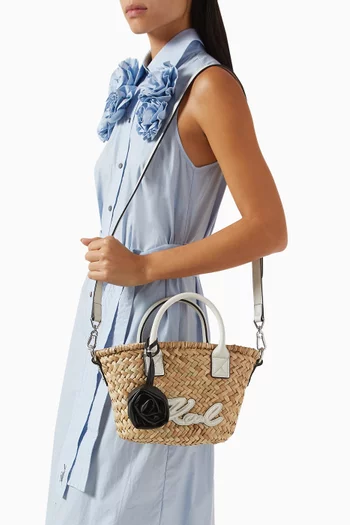 Small K/Signature Tote Bag in Raffia
