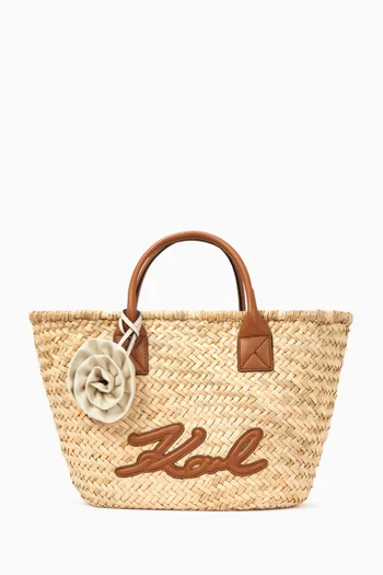 Medium K/Signature Basket Tote Bag in Raffia