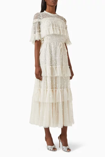 Leila Tiered Cape Gown in Tulle