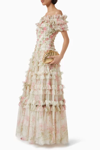 Rose Lisette Off-Shoulder Gown in Tulle