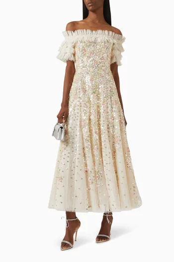 Confetti Ruffle Off-Shoulder Gown in Tulle