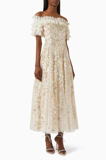 Confetti Ruffle Off-Shoulder Gown in Tulle