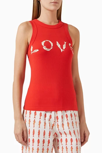 Fish Love Tank Top in Ribbed-knit