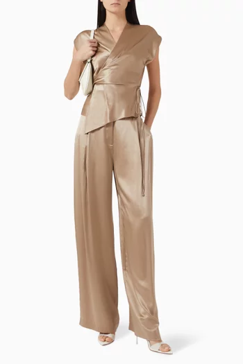 Drop-sleeve Wrap Blouse in Silk-satin