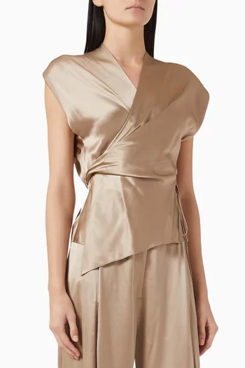 Drop-sleeve Wrap Blouse in Silk-satin