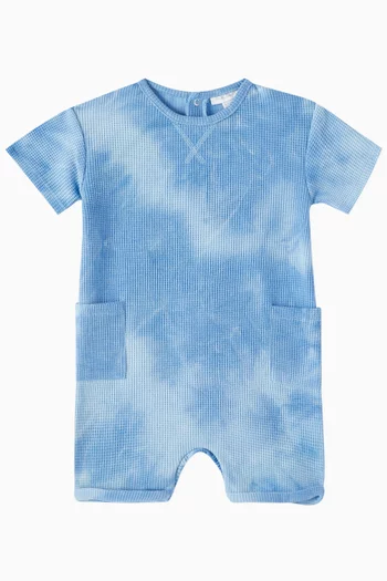 Tie-dye Romper & Bucket Hat Set in Waffle Knit