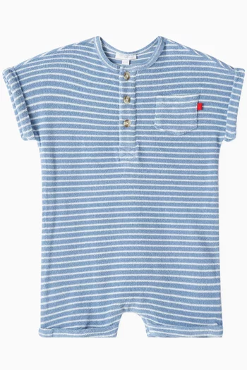 Stripe Romper & Bucket Hat in Cotton Terry