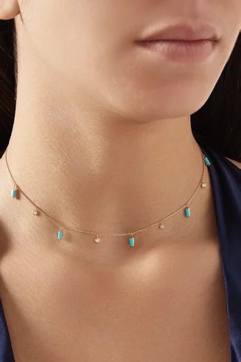 Diamond Turquoise Pompom Necklace in 18kt Yellow Gold