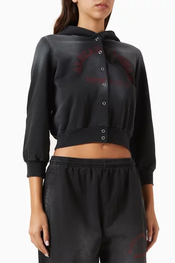 Graphic Logo Crop Cardigan Hoodie in Cotton