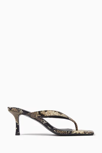 Elvie 70 Thong Mule Sandals in Snake-print Leather