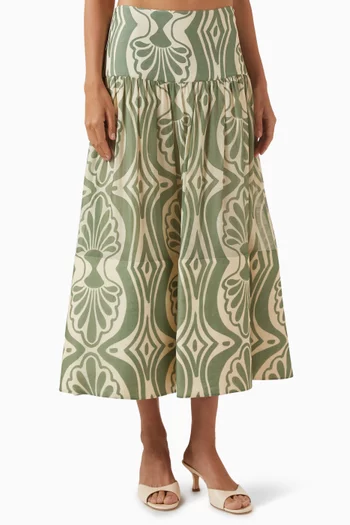 Vera Printed Midi Skirt in Cotton-silk