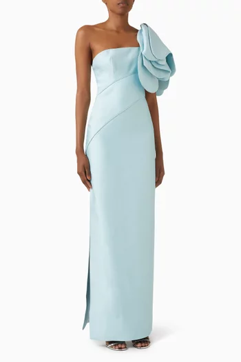 Floral Applique Gown in Crystal Crepe