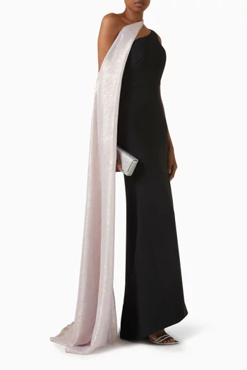 One-shoulder Caped Gown in Crepe