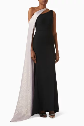 One-shoulder Caped Gown in Crepe
