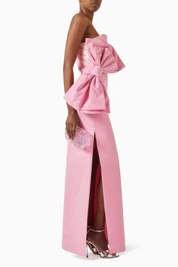 Bow Trim Sequin Gown in Taffeta