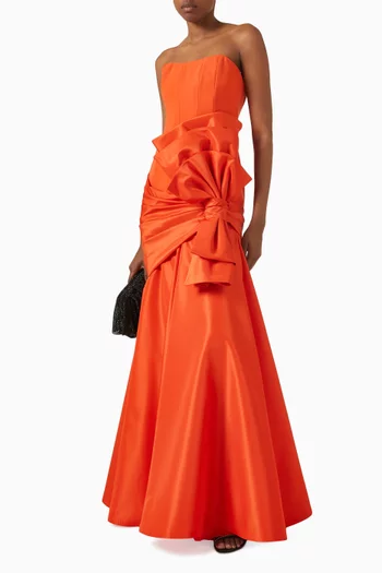 Bow Trim Gown in Crepe & Taffeta