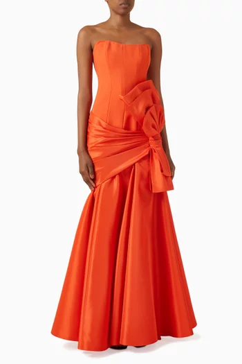 Bow Trim Gown in Crepe & Taffeta