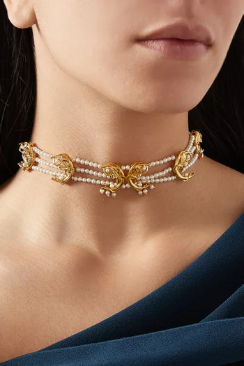 قلادة رقبة لونر بلوسوم مزينة بلؤلؤ نحاس مطلي بذهب عيار 24