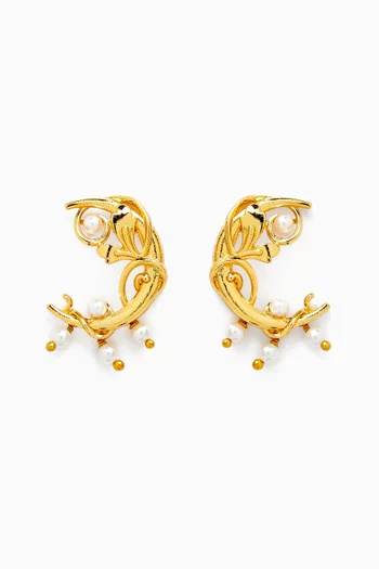 أقراط بتصميم هلال مزينة بلؤلؤ نحاس مطلي ذهب عيار 24