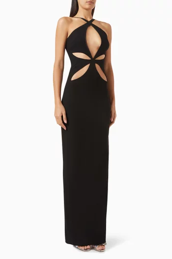 Flower Cut-out Maxi Dress in Crepe