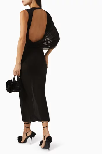 Asymmetrical Draped Midi Dress in Stretch Cupro
