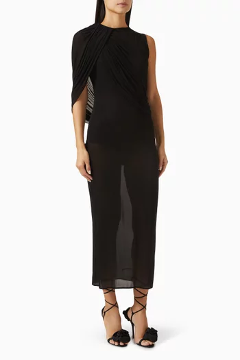 Asymmetrical Draped Midi Dress in Stretch Cupro