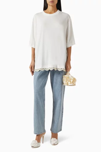 Lace-trim Oversized T-shirt in Cotton