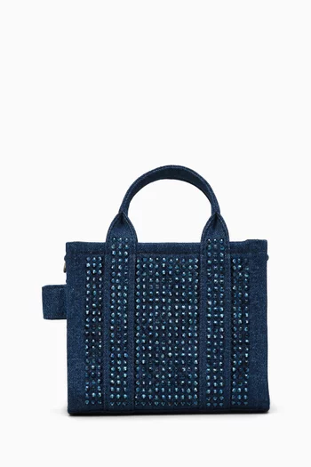 The Small Crystal Crossbody Tote Bag in Denim