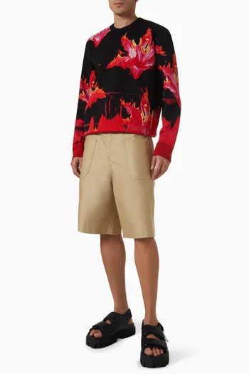 Fire Flower Jacquard Sweater in Wool Blend