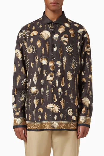 قميص بقصة فضفاضة ونقشة صدف كتان