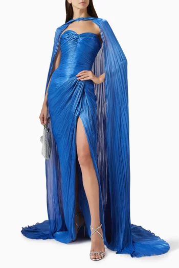 Pleated Cape Gown in Silk