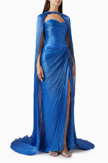 Pleated Cape Gown in Silk