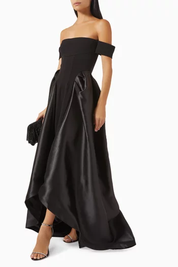 Off-shoulder Dress in Scuba & Satin