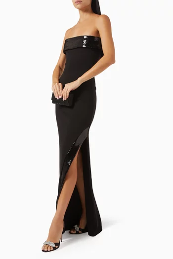 Sequin-embellished Strapless Gown in Scuba-crepe